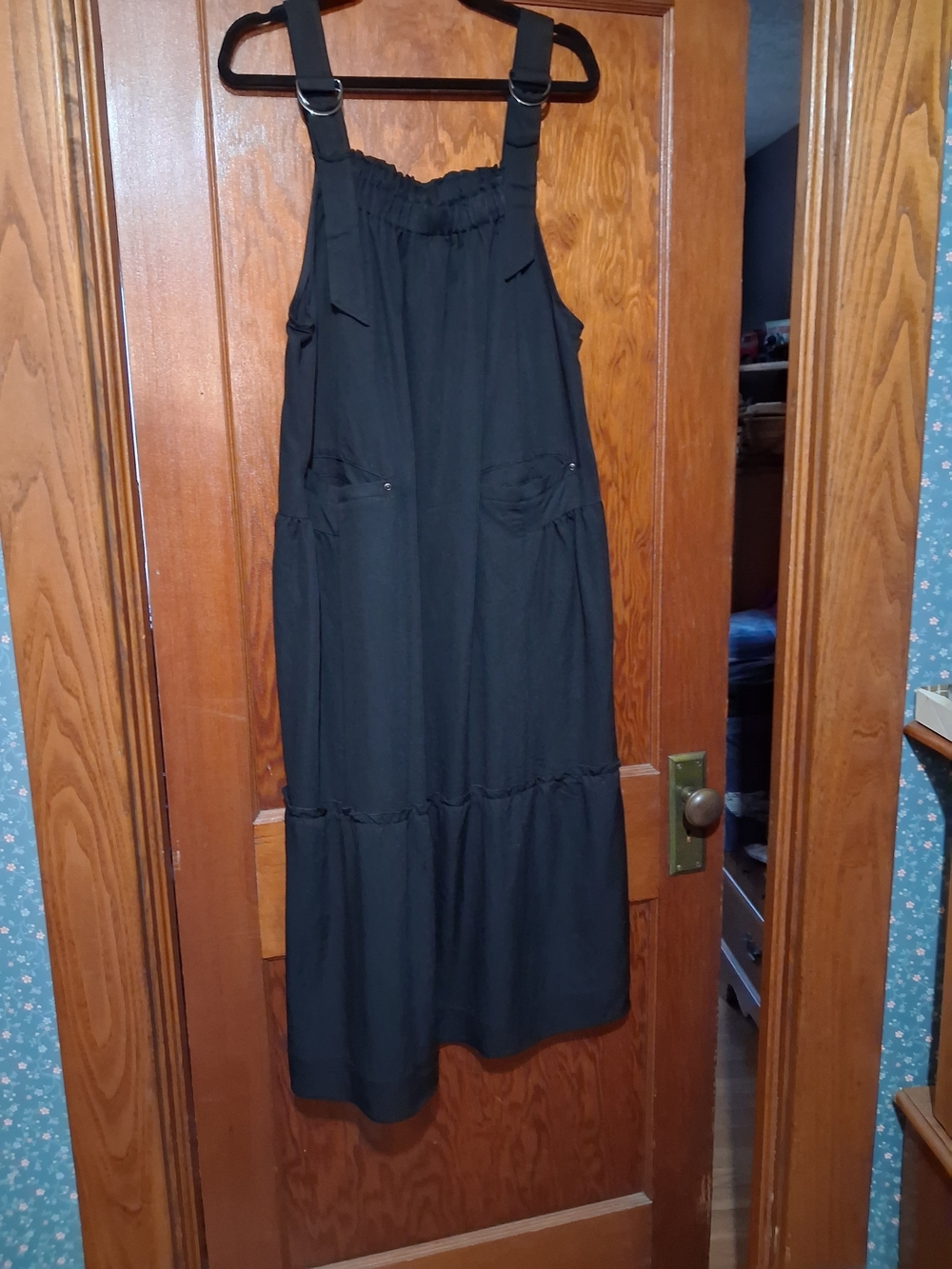 Black Pinafore Midi Dress with Adjustable Straps